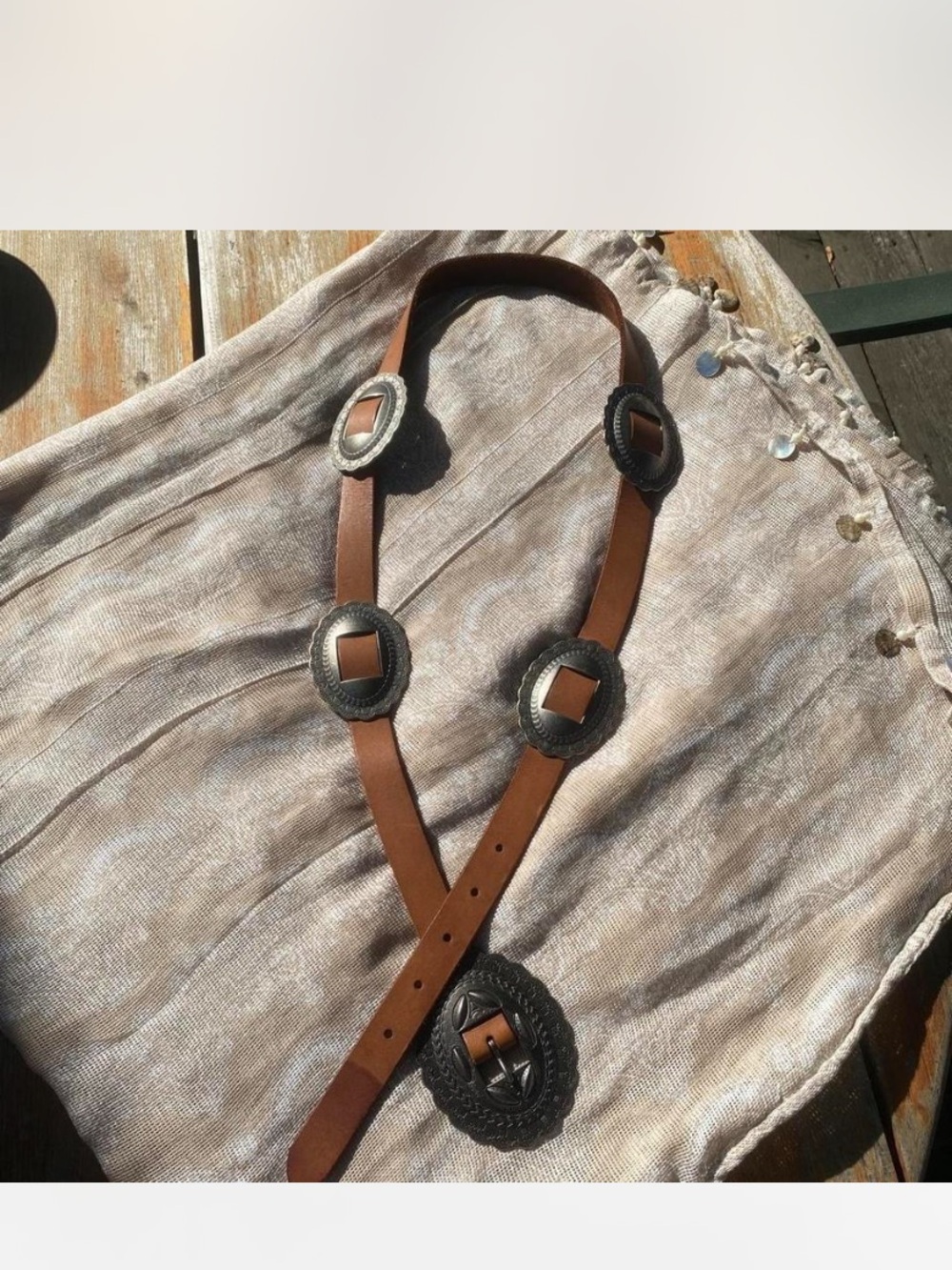 American Living Brown Leather Concho Belt with Silver Accents